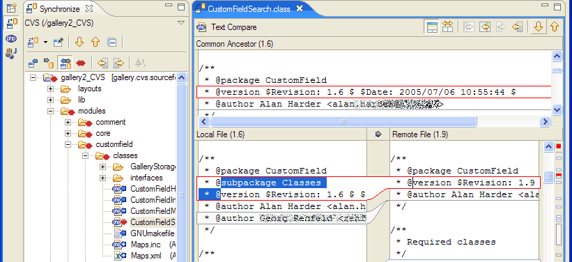 Eclipse compare editor on a conflicting *.class file.