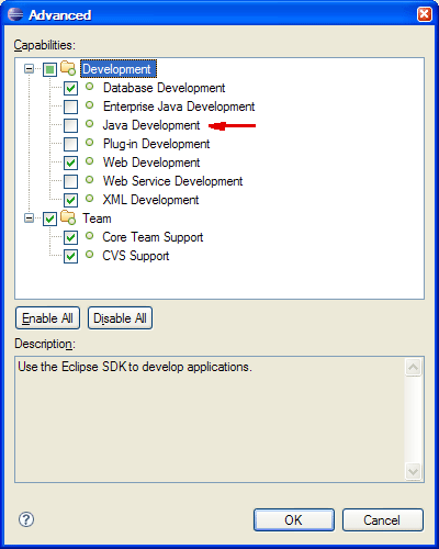 Eclipse: Disabling the Java Capability
